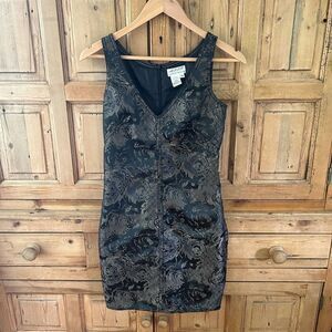 M. S. S. P Max Studio Specialty Products XS Black Gold Dress Y2K Fitted‎ Mini
